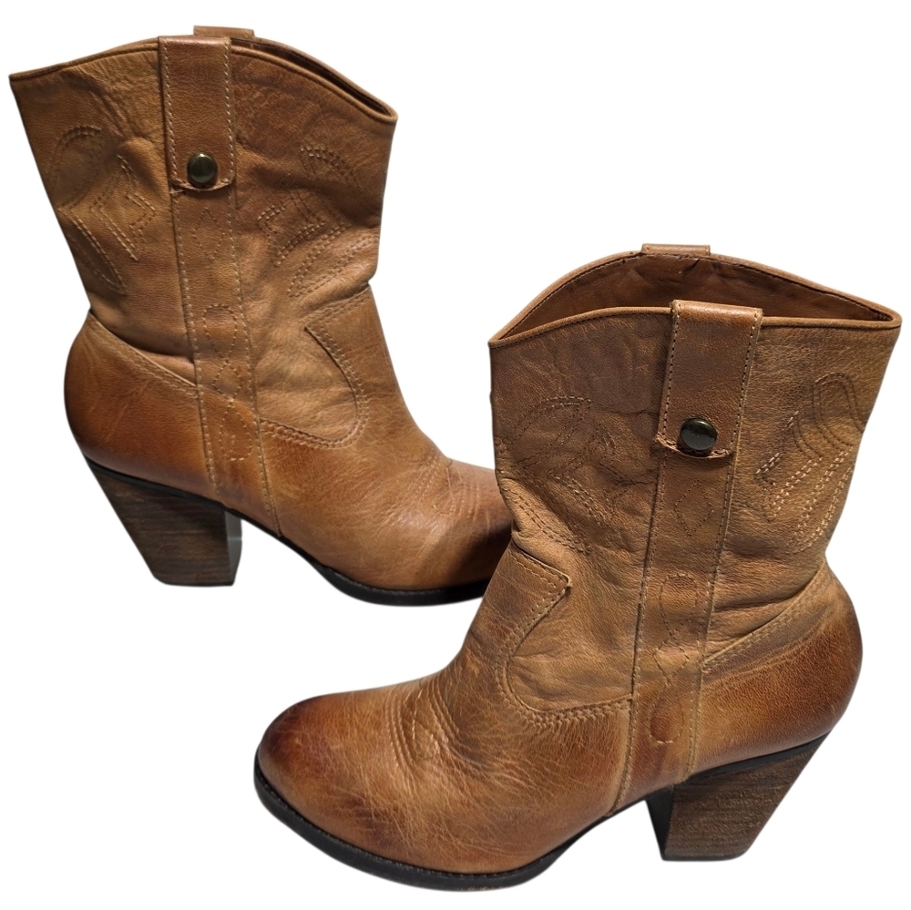 EUC GIANNI BINI BROWN LEATHER WESTERN ANKLE BOOTS SZ 10 - Picture 8 of 10